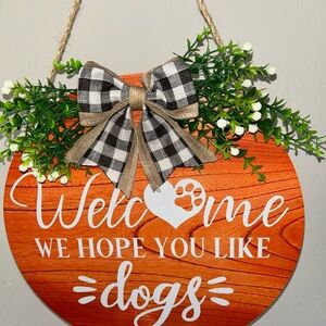 Welcome Sign with Bow and Greenery